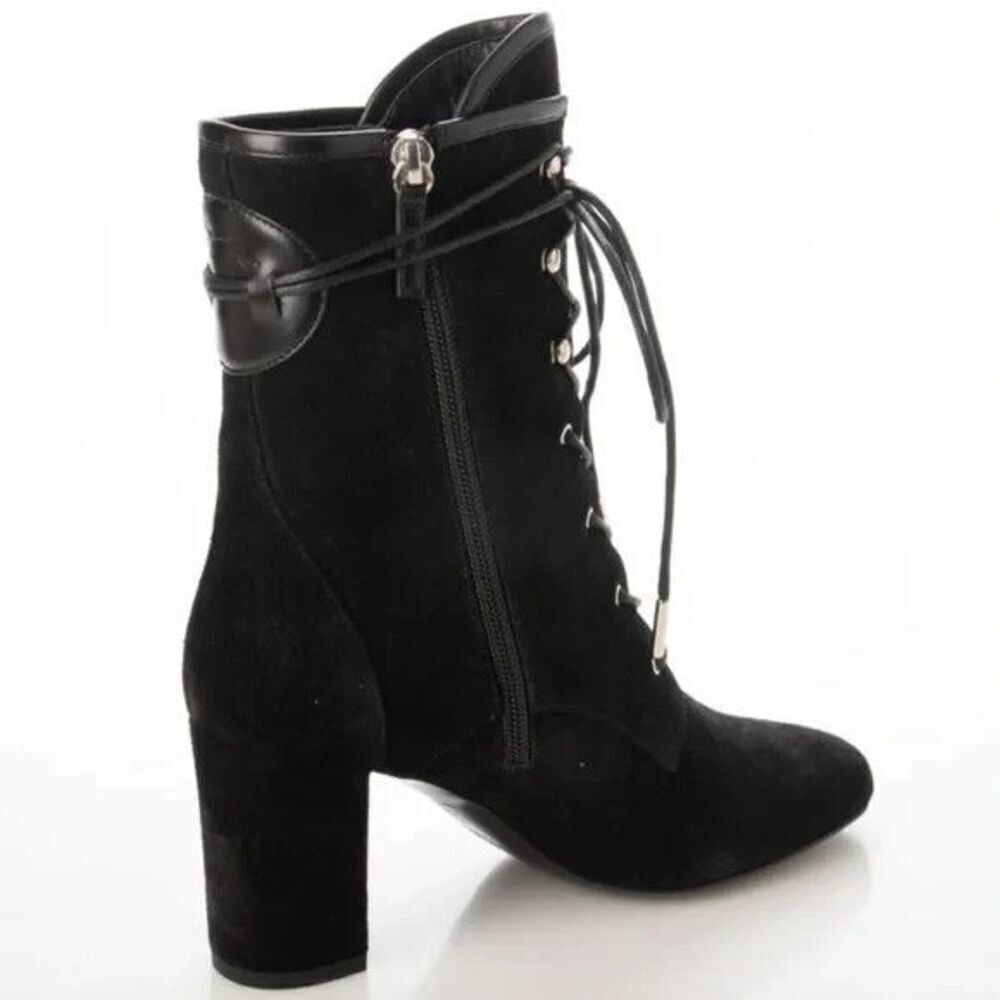 New LONGCHAMP BLACK BLOCK HEEL LEATHER LACE-UP BOOT size FR 40/ US 9 - Picture 3 of 8